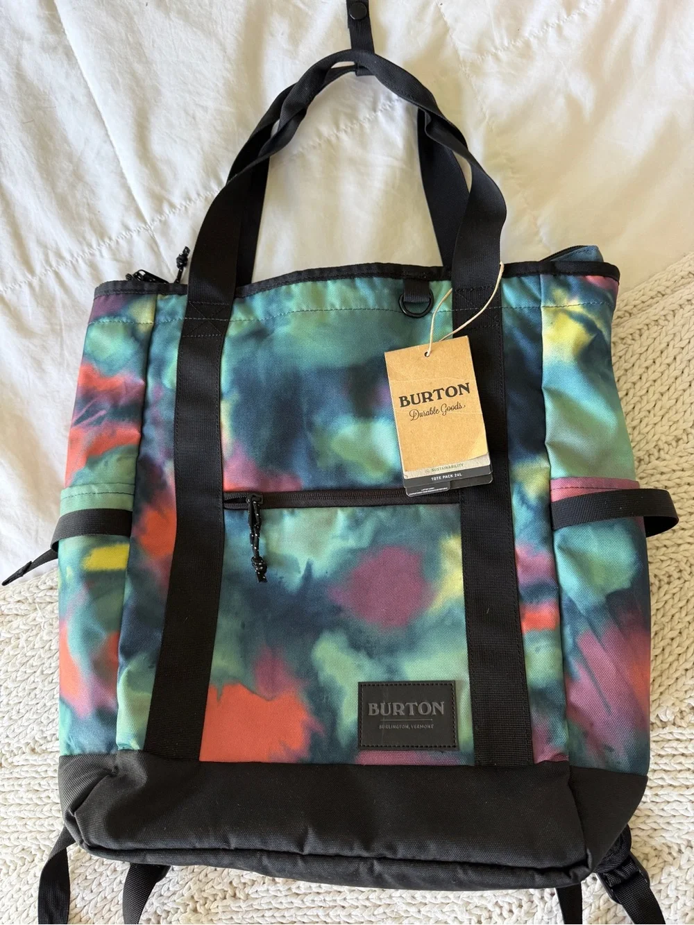 NEW with tags Burton Tote Pack 24L bag featuring a vibrant, multicolored